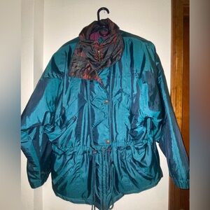 Vintage 80's Hooded Puffer Ski Coat Andy Johns Jacket Womens Large Blue & Pink